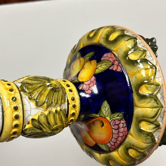 Vintage Hand painted Ceramic Candleholder with Fruits Motif - Picture 7 of 16